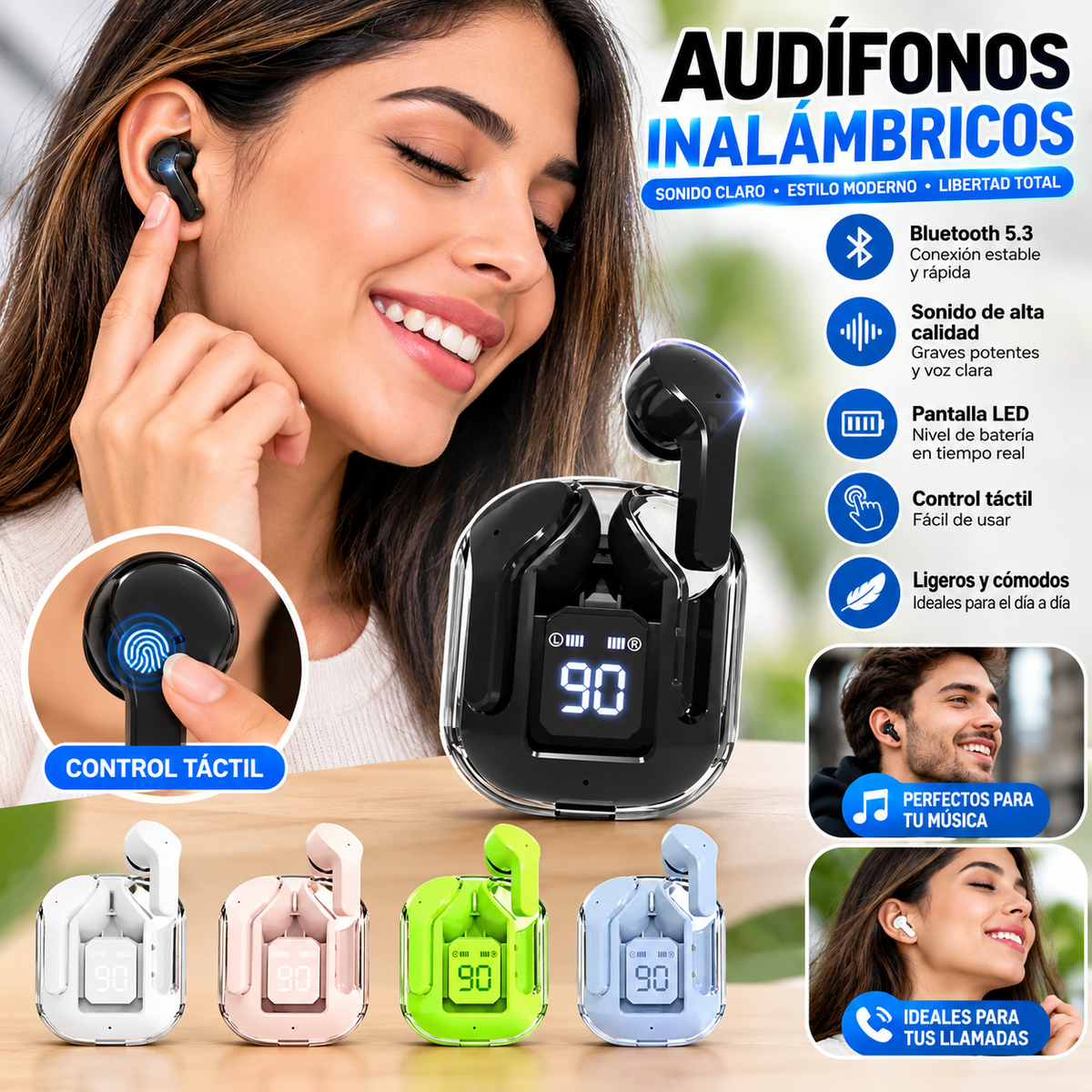 Audífonos Inalámbricos Bluetooth con Pantalla Digital LED