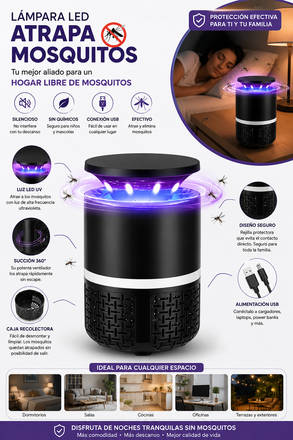 Lámpara Eléctrica LED Atrapa Insectos USB
