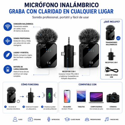 Micrófono Inalámbrico Profesional HD