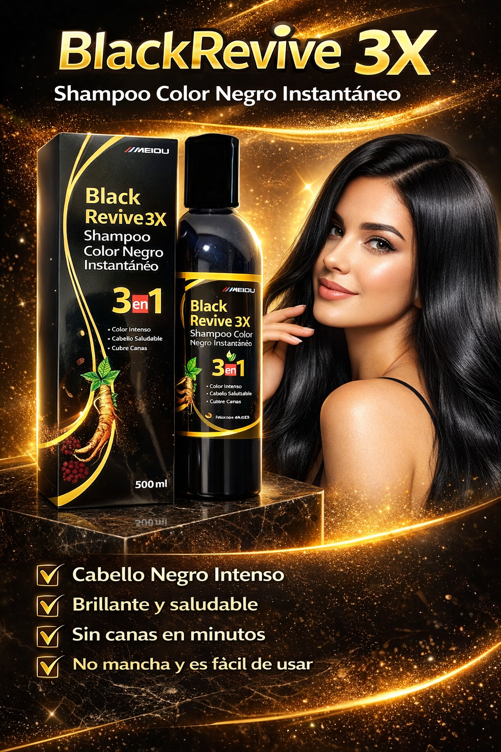 Shampoo Color Negro Instantáneo (3 en 1)
