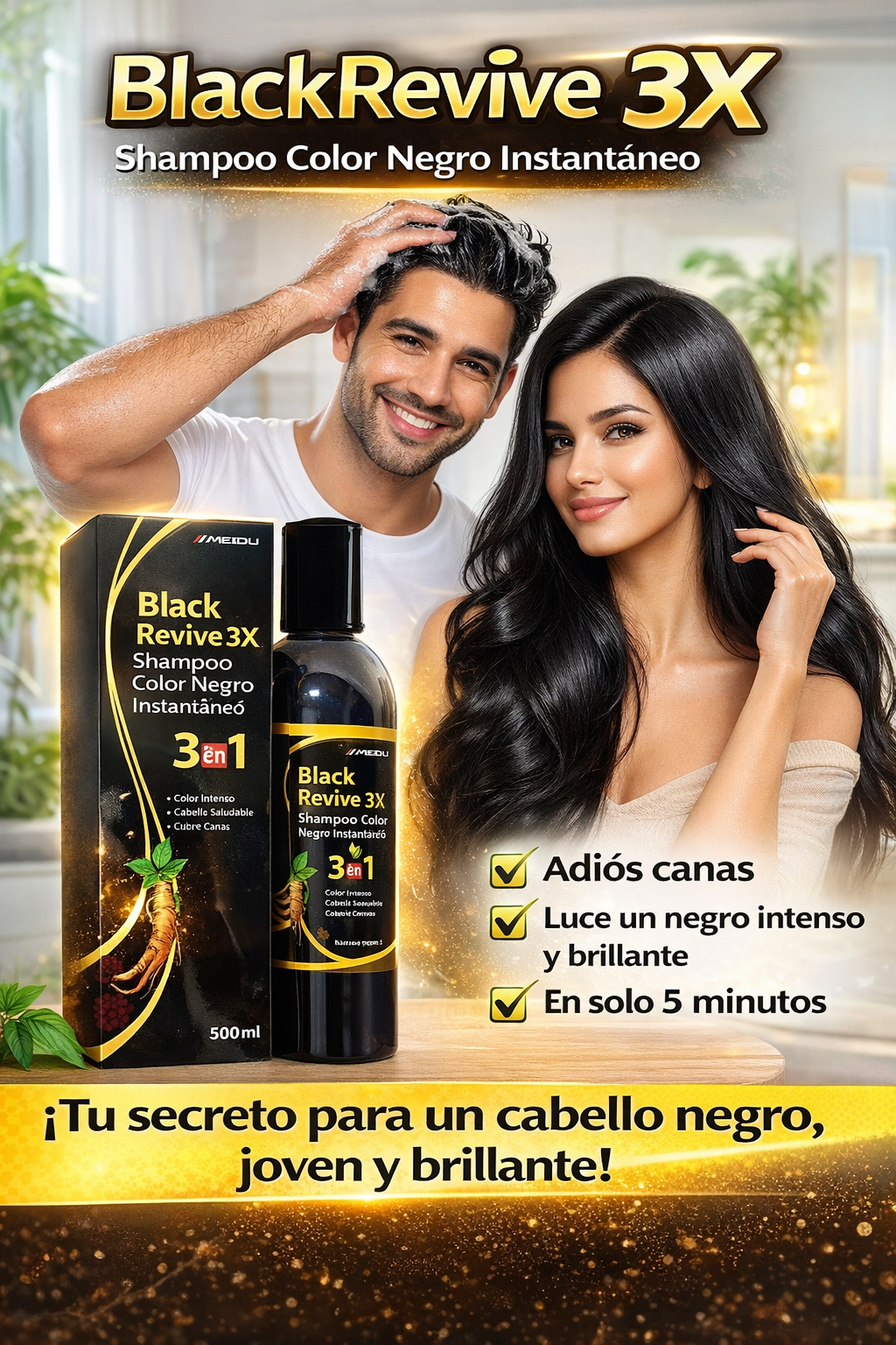 Shampoo Color Negro Instantáneo (3 en 1)