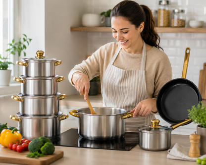 ✨ Ollas de Cocina Premium Acero Inoxidable Gold Edition ✨