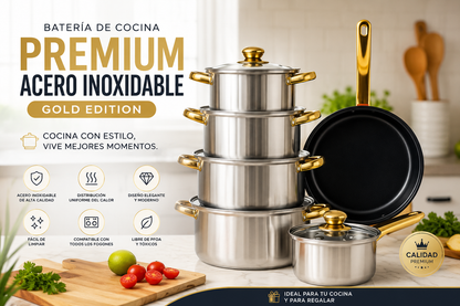 ✨ Ollas de Cocina Premium Acero Inoxidable Gold Edition ✨