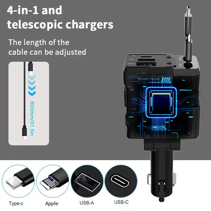 CARGADOR RETRÁCTIL PARA AUTOMÓVIL, 66 W 4 EN 1