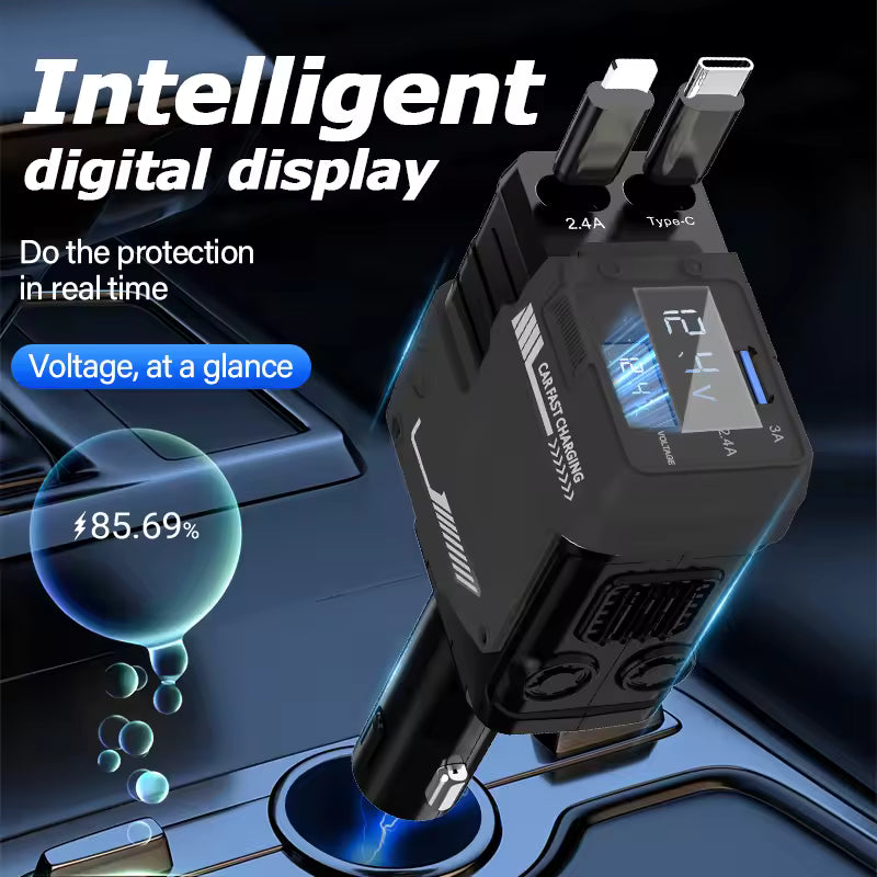 CARGADOR RETRÁCTIL PARA AUTOMÓVIL, 66 W 4 EN 1