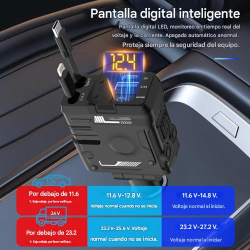 CARGADOR RETRÁCTIL PARA AUTOMÓVIL, 66 W 4 EN 1